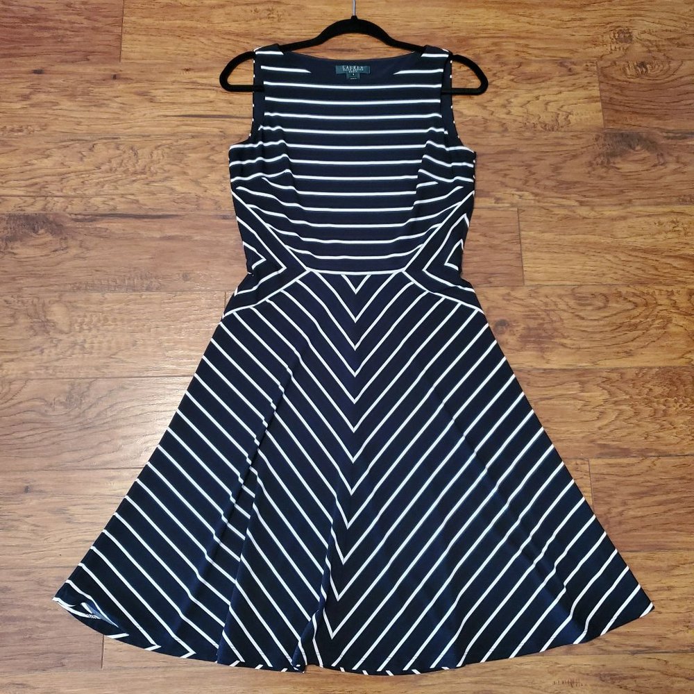 Lauren Ralph Lauren Navy & White Striped Sleeveless Dress Womens 8